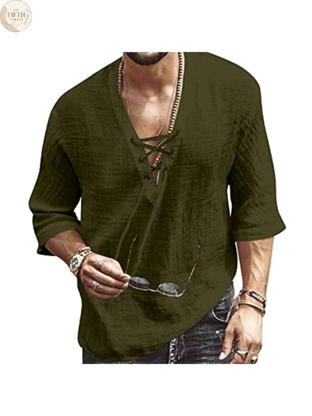 Men's Casual V-Neck Drawstring Print Beach Yoga Summer Top Shirt